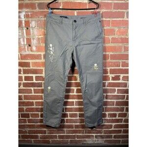 Roark Porter 3.0 Embroidered Chino Pant Skeleton Flower Mens 34, Real 35x31.5